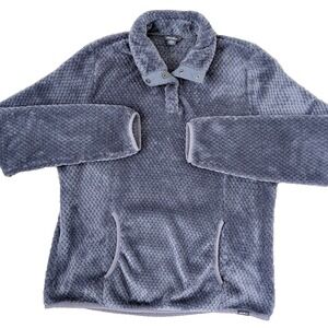 Eddie Bauer Plush Fleece Pullover Womens Medium Snap Collar Textured Cozy Sherpa